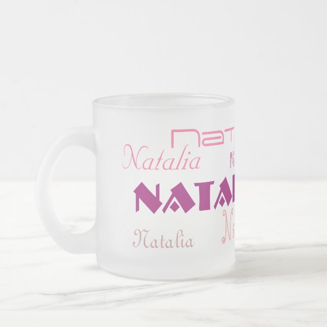 Cool Fonts Your Name Personalised Frosted Glass Coffee Mug (Left)