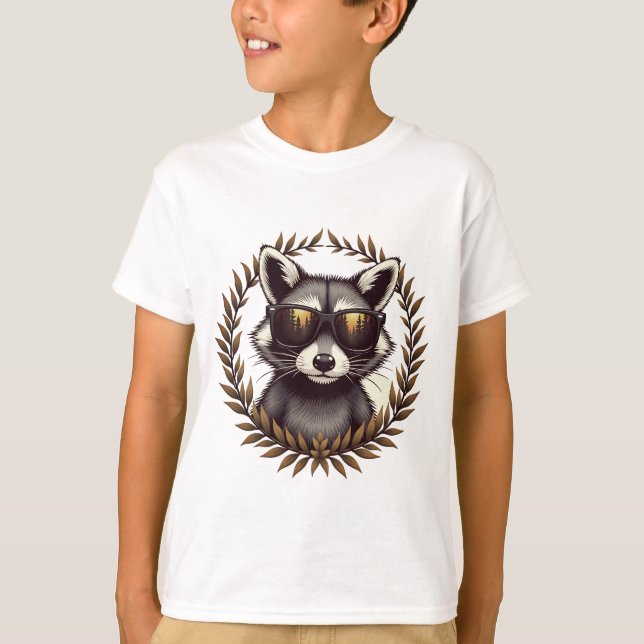 Cool Forest Racoon in Sunglasses Artwork T-Shirt (Front)