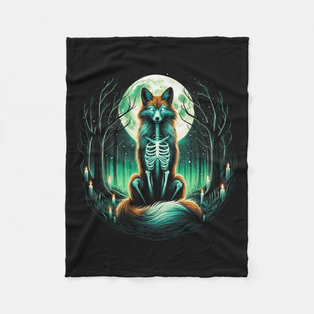 Cool Fox Skeleton Halloween Christmas Birthday  Fleece Blanket (Front)