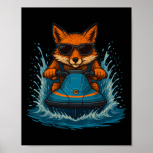 Cool Fox With Sungles Jet Ski Rider Animal Summer Poster