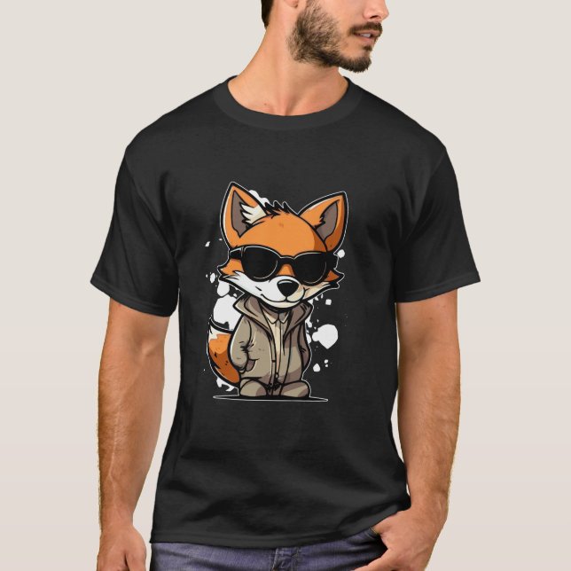 Cool Foxes Sunglasses Relaxing Forest Animals Long T-Shirt (Front)