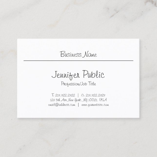 Cool Freehand Script Modern Minimalist Plain Nice Business Card (Front)