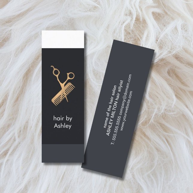 Cool Fresh Blue White Stripes Faux Gold Hairstyle Mini Business Card (Creator Uploaded)