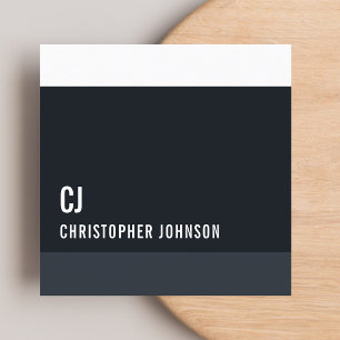 Cool Fresh Blue White Stripes Monogram Consultant Square Business Card