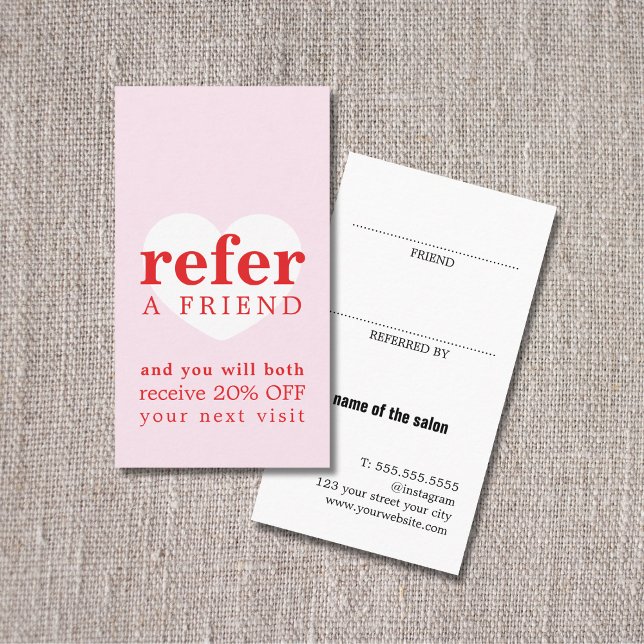 Cool Fresh Pink Red White Heart Bold Salon Referral Card (Creator Uploaded)