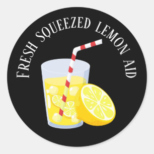 cool fresh squeezed lemon aid add text classic round sticker