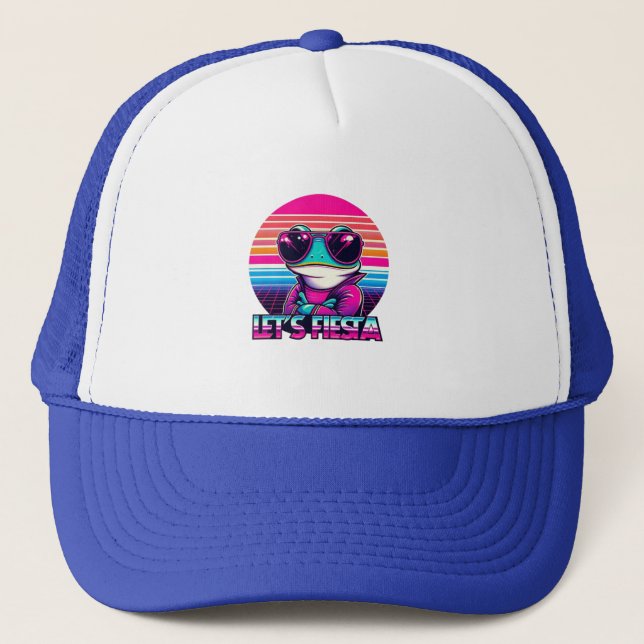 Cool Frog 80s Party Vibes Trucker Hat (Front)