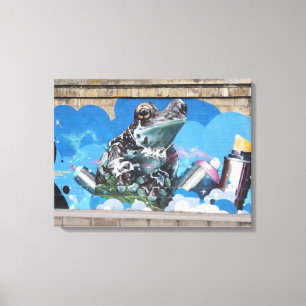 Cool Frog Between Spray Cans Graffiti Canvas Print