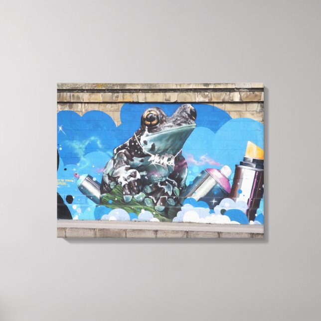 Cool Frog Between Spray Cans Graffiti Canvas Print (Front)