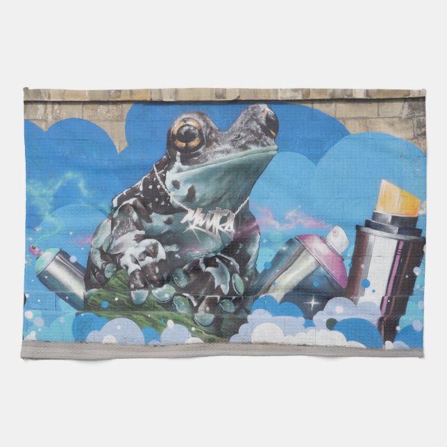 Cool Frog Graffiti Sprayer Tea Towel (Horizontal)