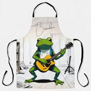 Cool Frog Playing Guitar in Bedroom Studio Apron