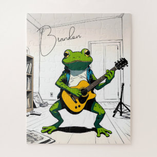 Cool Frog Playing Guitar in Bedroom Studio Jigsaw Puzzle