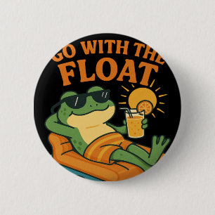 Cool Frog Relaxing on Float with Drink 6 Cm Round Badge