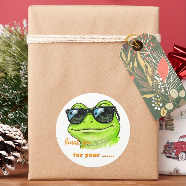 Cool Frog Sunglasses  Classic Round Sticker (Holiday)