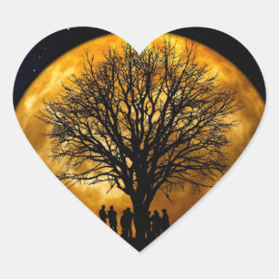 Cool Full Harvest Moon Tree Silhouette Gifts Heart Sticker