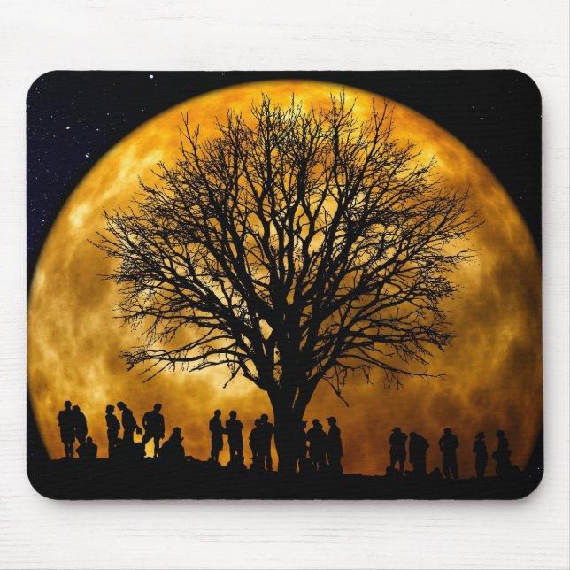 Cool Full Harvest Moon Tree Silhouette Gifts Mouse Mat (Front)