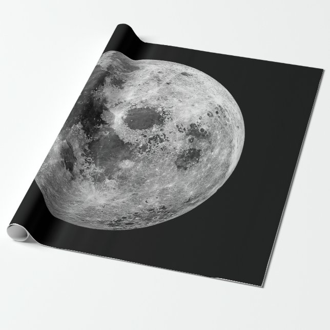 Cool Full Moon Graphic Space Astronomy Science Wrapping Paper (Unrolled)