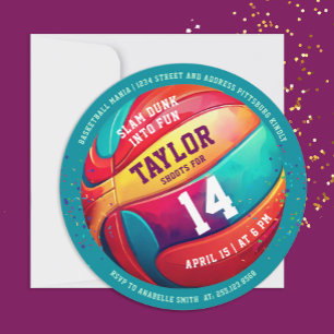 Cool Fun Blue Slam Dunk Basketball MVP Sport Ball Invitation