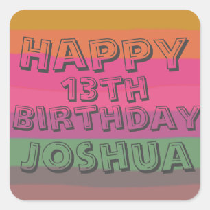 Cool Fun Boys Colorful Cartoon Text Birthday  Square Sticker
