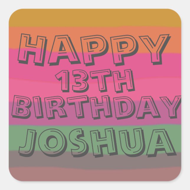 Cool Fun Boys Colourful Cartoon Text Birthday  Square Sticker (Front)