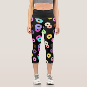 Cool fun colourful doughnuts pattern black capri leggings