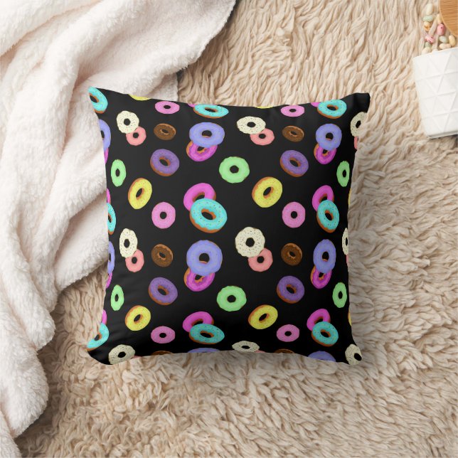 Cool fun colourful doughnuts pattern black cushion (Blanket)