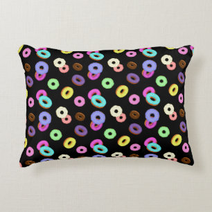 Cool fun colourful doughnuts pattern black decorative cushion