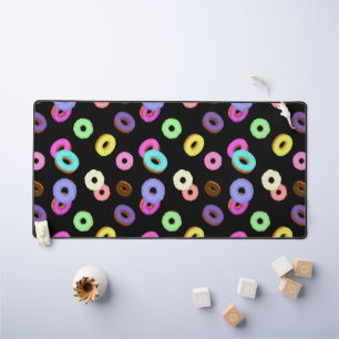 Cool fun colourful doughnuts pattern black desk mat