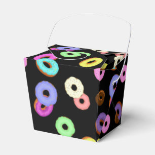 Cool fun colourful doughnuts pattern black favour box
