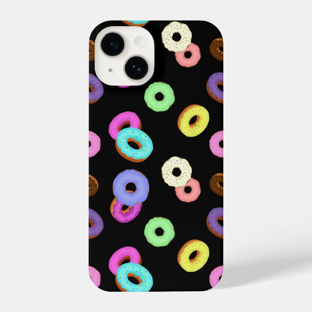 Cool fun colourful doughnuts pattern black iPhone case (Back)