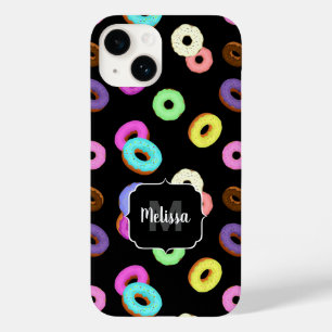 Cool fun colourful doughnuts pattern black Monogra Case-Mate iPhone 14 Case