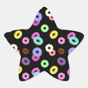 Cool fun colourful doughnuts pattern black star sticker