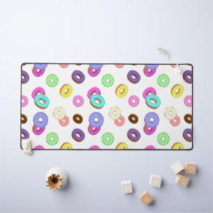 Cool fun colourful doughnuts pattern white desk mat