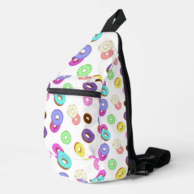 Cool fun colourful doughnuts pattern white sling bag (Right Corner)