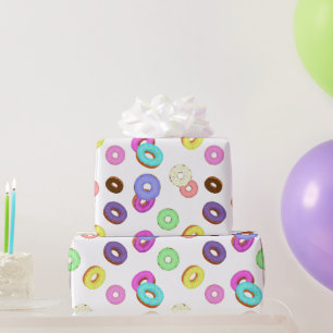 Cool fun colourful doughnuts pattern white wrapping paper