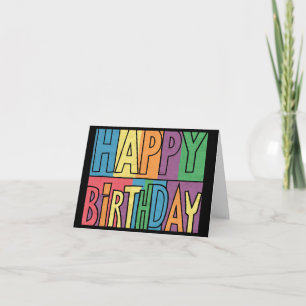 Cool Fun Colourful Happy Birthday Block Text  Card