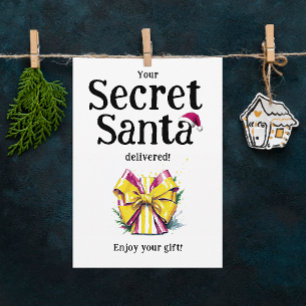 Cool Fun Colourful Secret Santa Gift Bow Watercolo Holiday Card