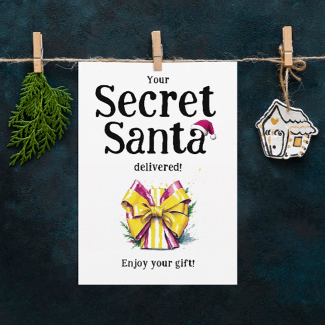 Cool Fun Colourful Secret Santa Gift Bow Watercolo Holiday Card (Creator Uploaded)