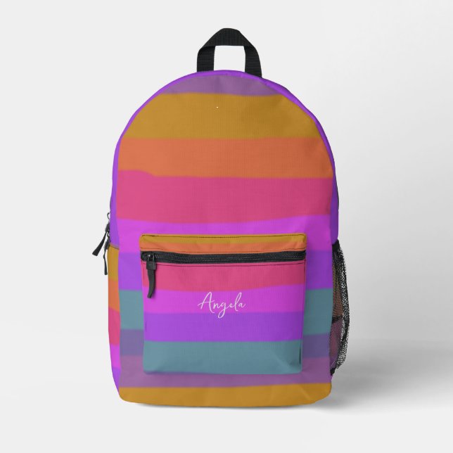 Cool Fun Colourful Stripe Pattern Printed Backpack (Front)