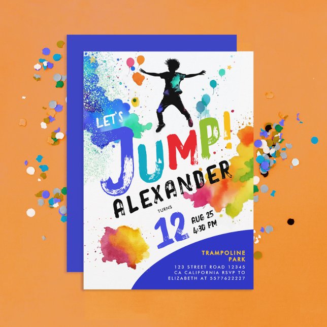 Cool Fun Colourful Trampoline Jump Kid Bounce Part Invitation (Creator Uploaded)