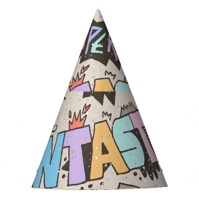 Cool Fun Doodle Lettering Vintage Party Hat (Front)