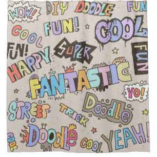 Cool Fun Doodle Lettering Vintage Shower Curtain