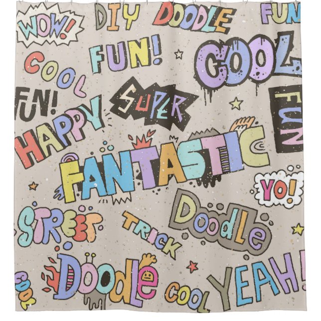 Cool Fun Doodle Lettering Vintage Shower Curtain (Front)