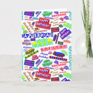 Cool Fun Dynamic Retro Happy Birthday Pattern Card