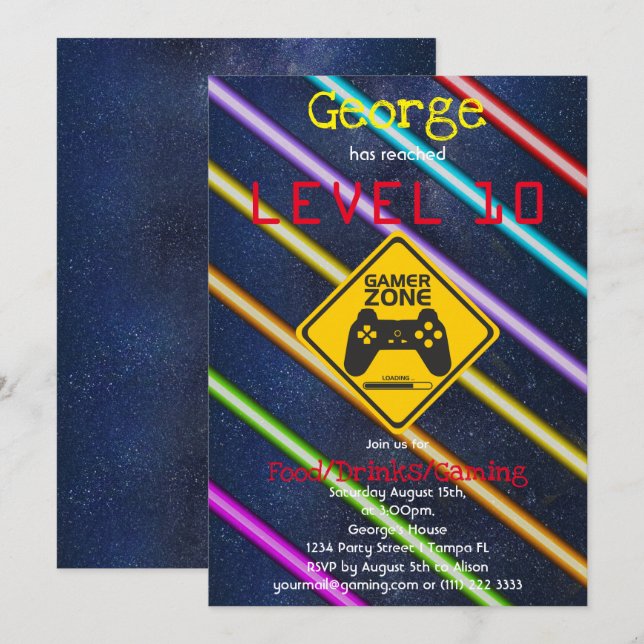 Cool, Fun Gaming Boy's Birthday Party Invitation (Front/Back)