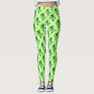 Cool fun Green top hat Shamrocks St. Patricks Day Leggings