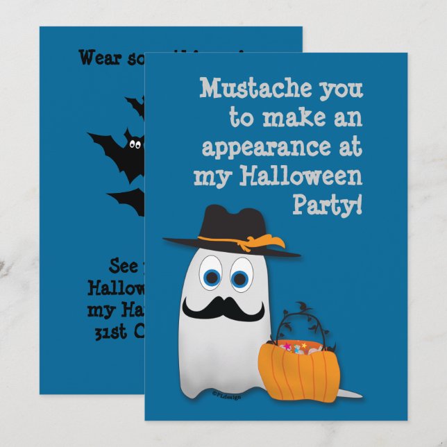 Cool fun Halloween moustache you Ghost Invitation (Front/Back)
