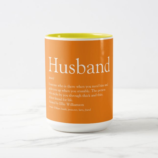 Cool Fun Husband Definition Quote Orange Two-Tone Coffee Mug (Center)