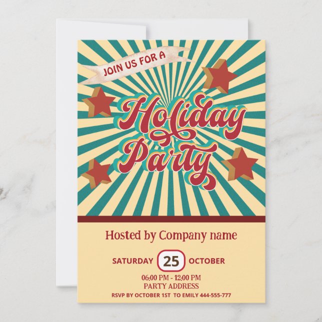 Cool fun joyful typography corporate holiday party invitation (Front)