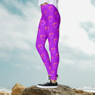 Cool Fun Magenta With Rainbow Hearts Pattern Leggings